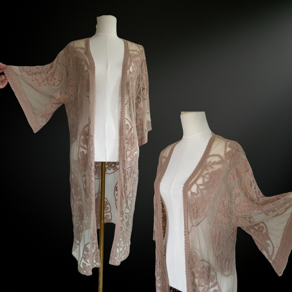 Open Lace Festival Fairy Mesh Kimono‎ Top Size XL Relaxed Boho Country Cowgirl